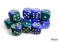 Gemini Blue-Green/gold 16mm d6 Dice Block (12 dice) - CHX26636